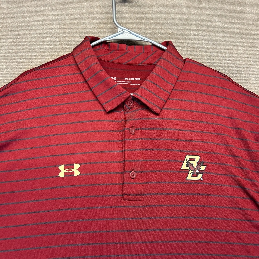 Boston College Performance Polo Shirt Men's 2XL Short Sleeve Under Armour Stripe